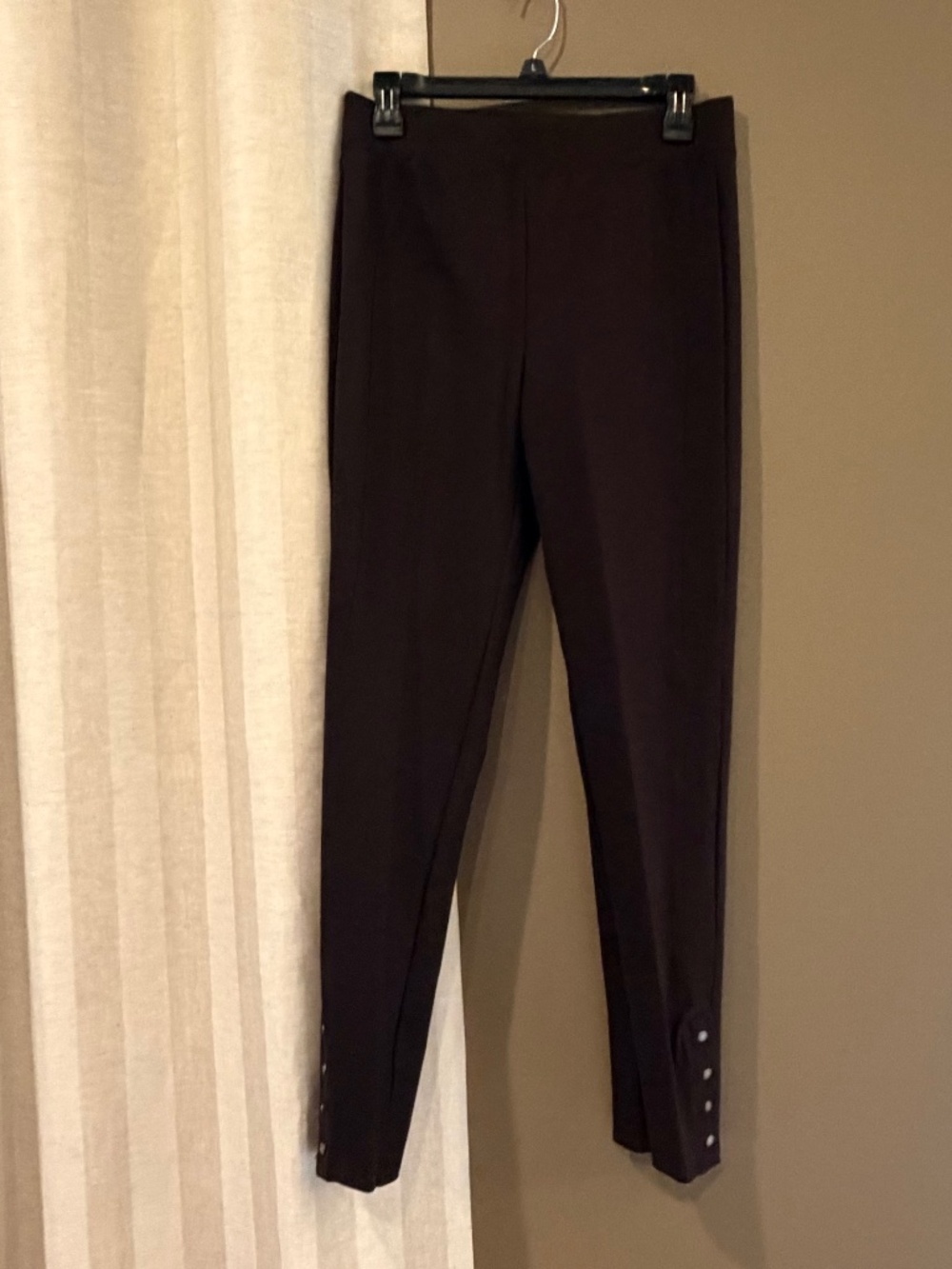 Cleo Legging Chocolate Brown Dress Pants with snap accents, Size Small